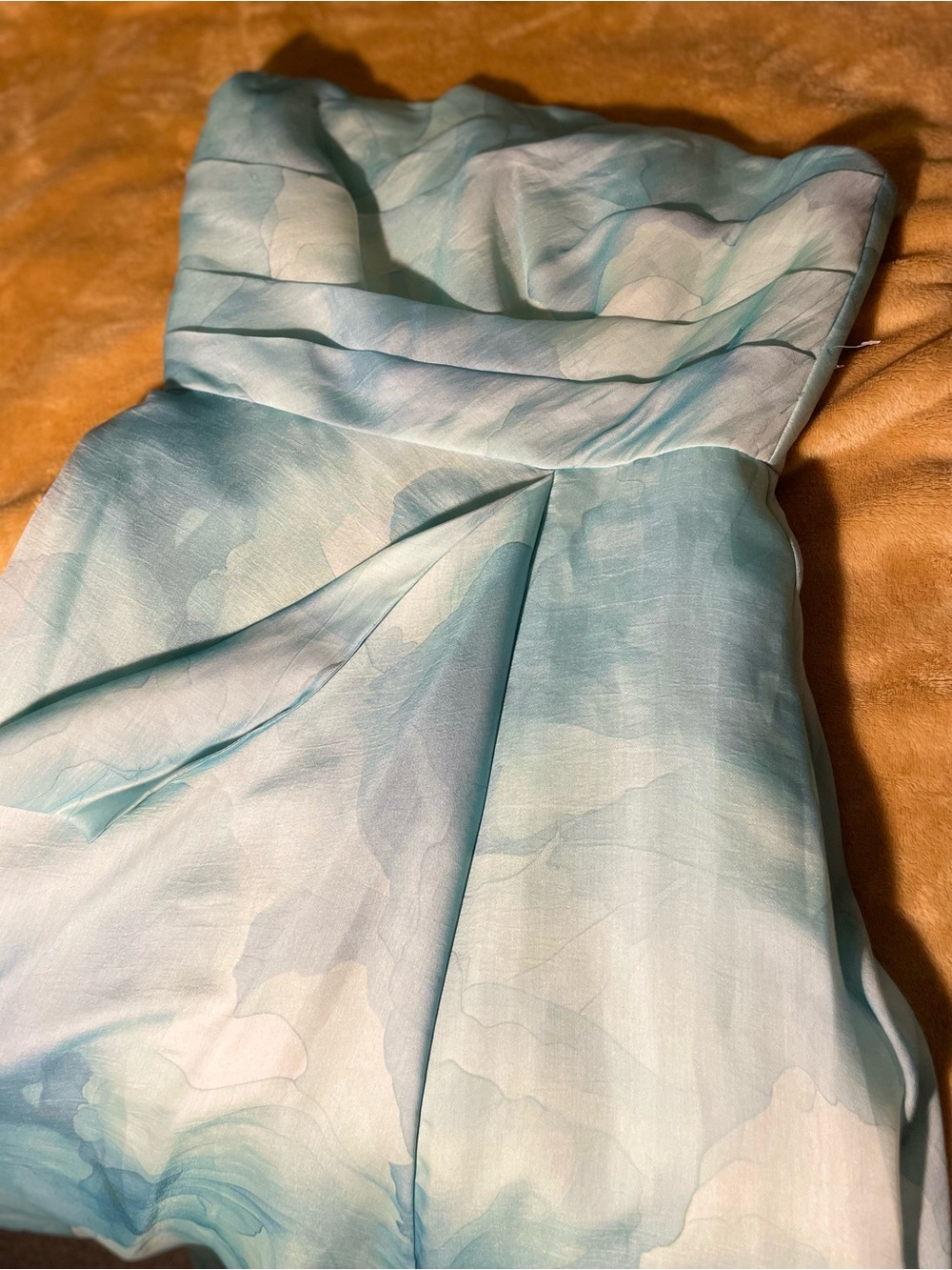 Donna Karan Strapless Aqua Blue Watercolor Print Dress NWOT